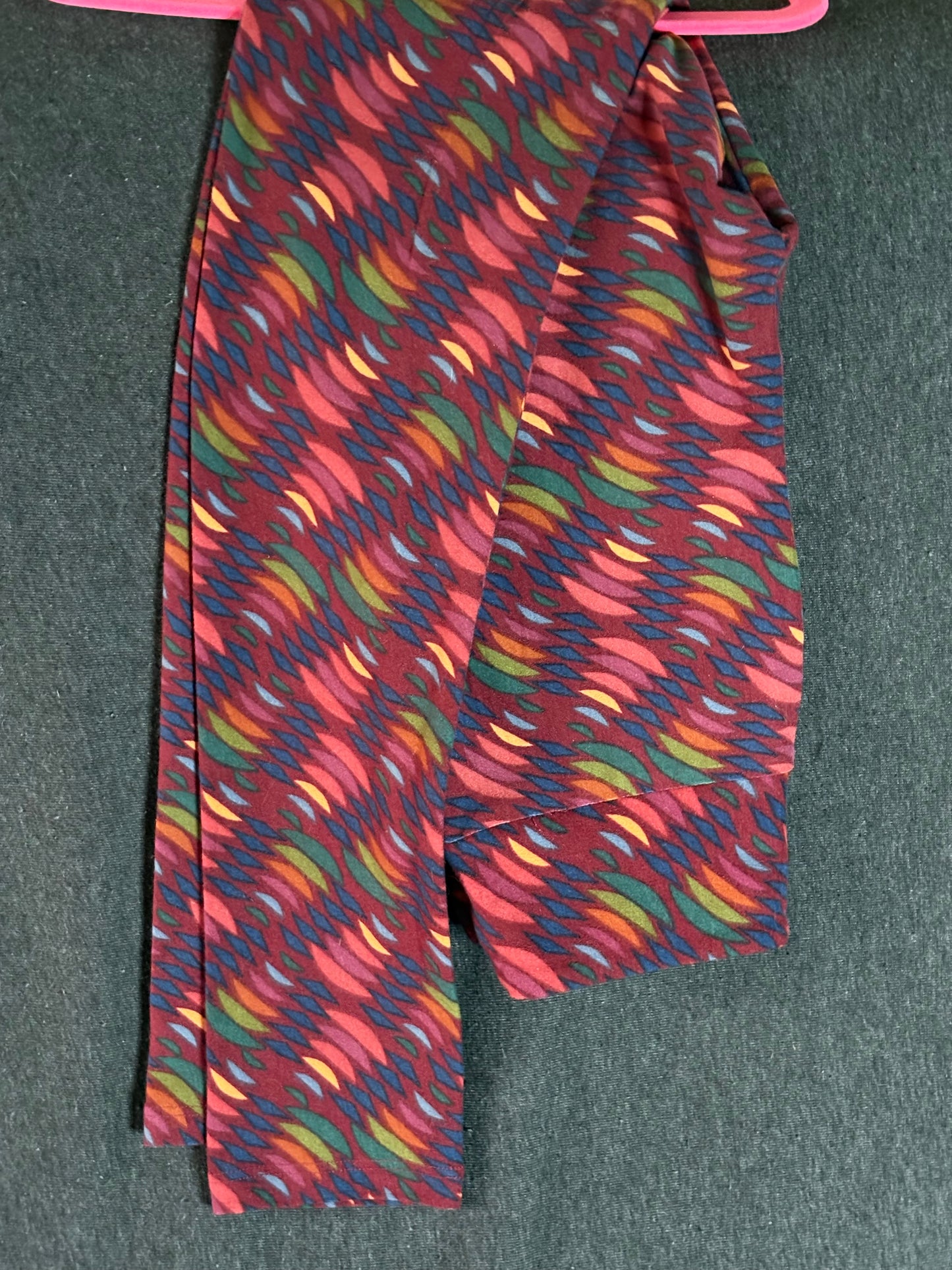 Burgundy w/Orange, Blue and Green Kids Leggings