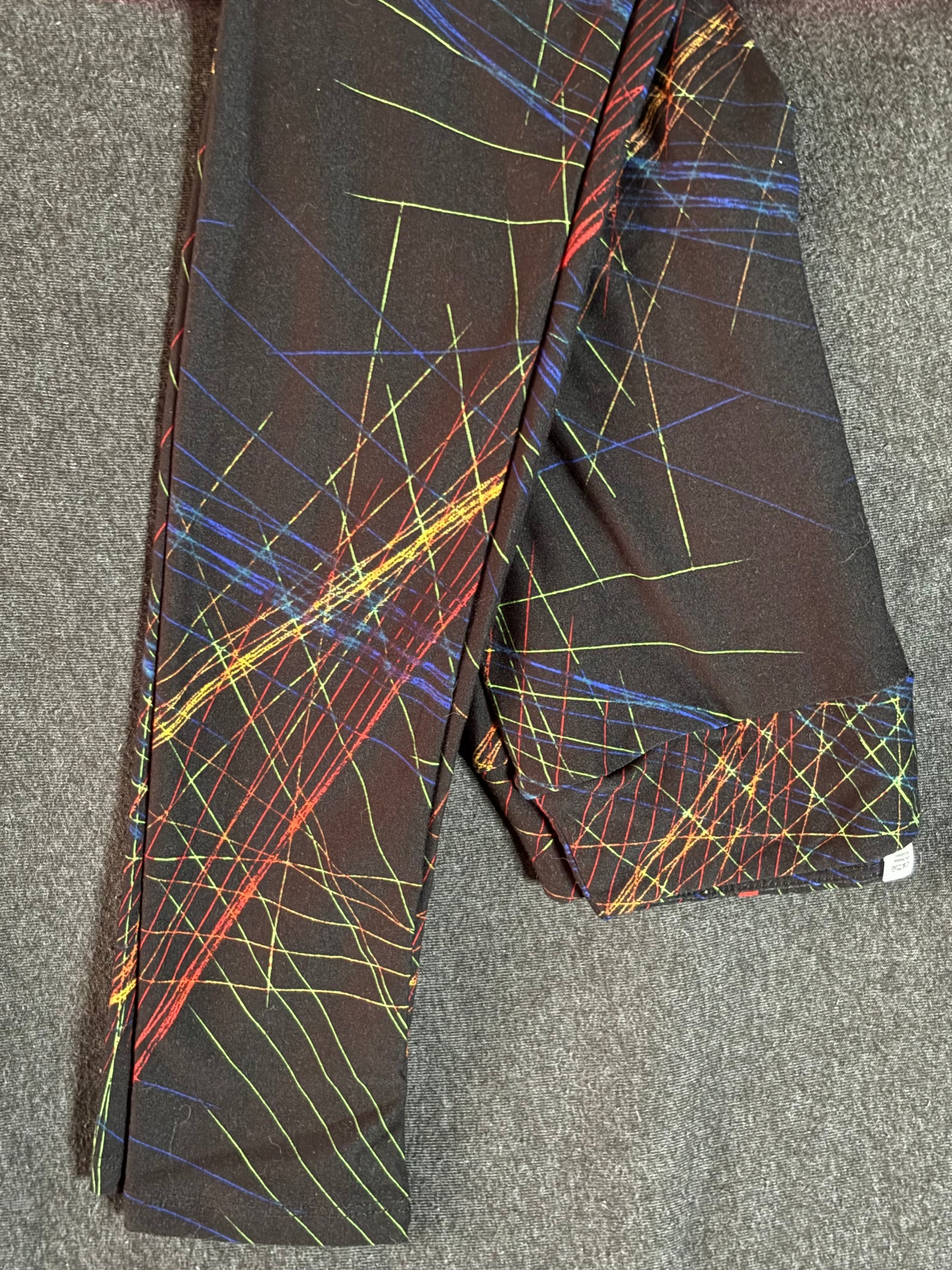 Black w/White and Bright Colored Lines Kids Leggings