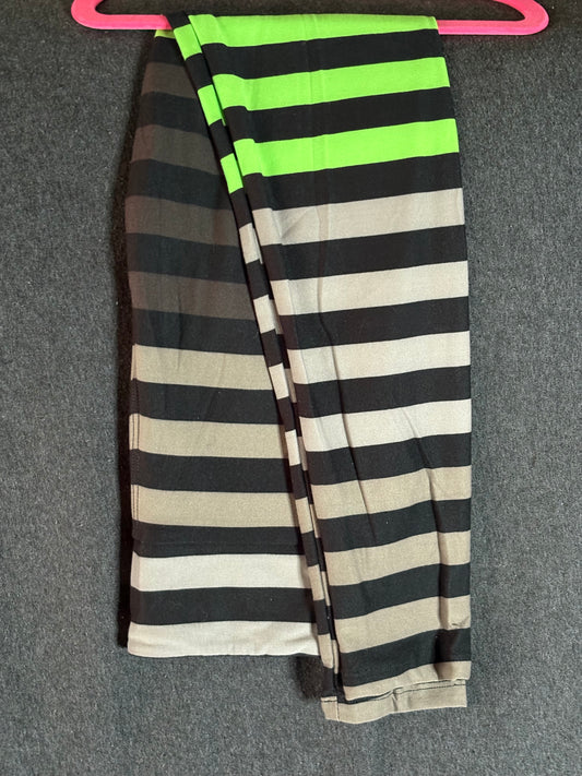 Grey/Green Stripe Halloween Kids Leggings